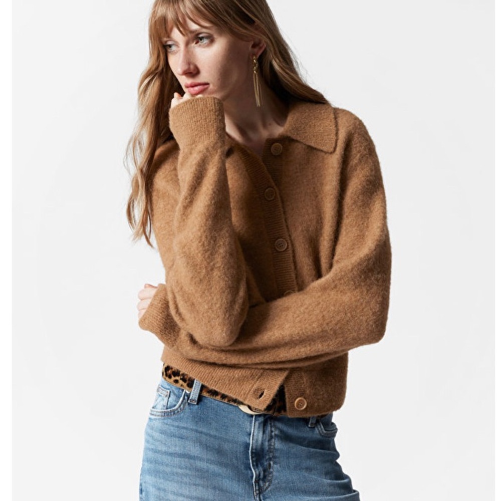 & Other Stories Brown Collared Knit Cardigan